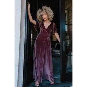 NWT Baltic Born Meghan Velvet Wrap Maxi Dress Dusty Plum